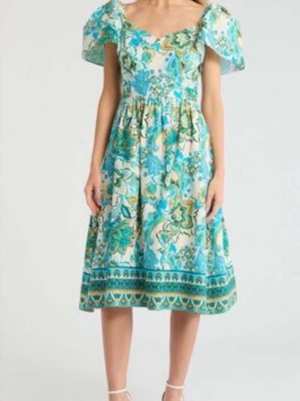 Vince Camuto Flutter Sleeve Cotton Midi Dress – Blue Multi – Size 6 (NWT)